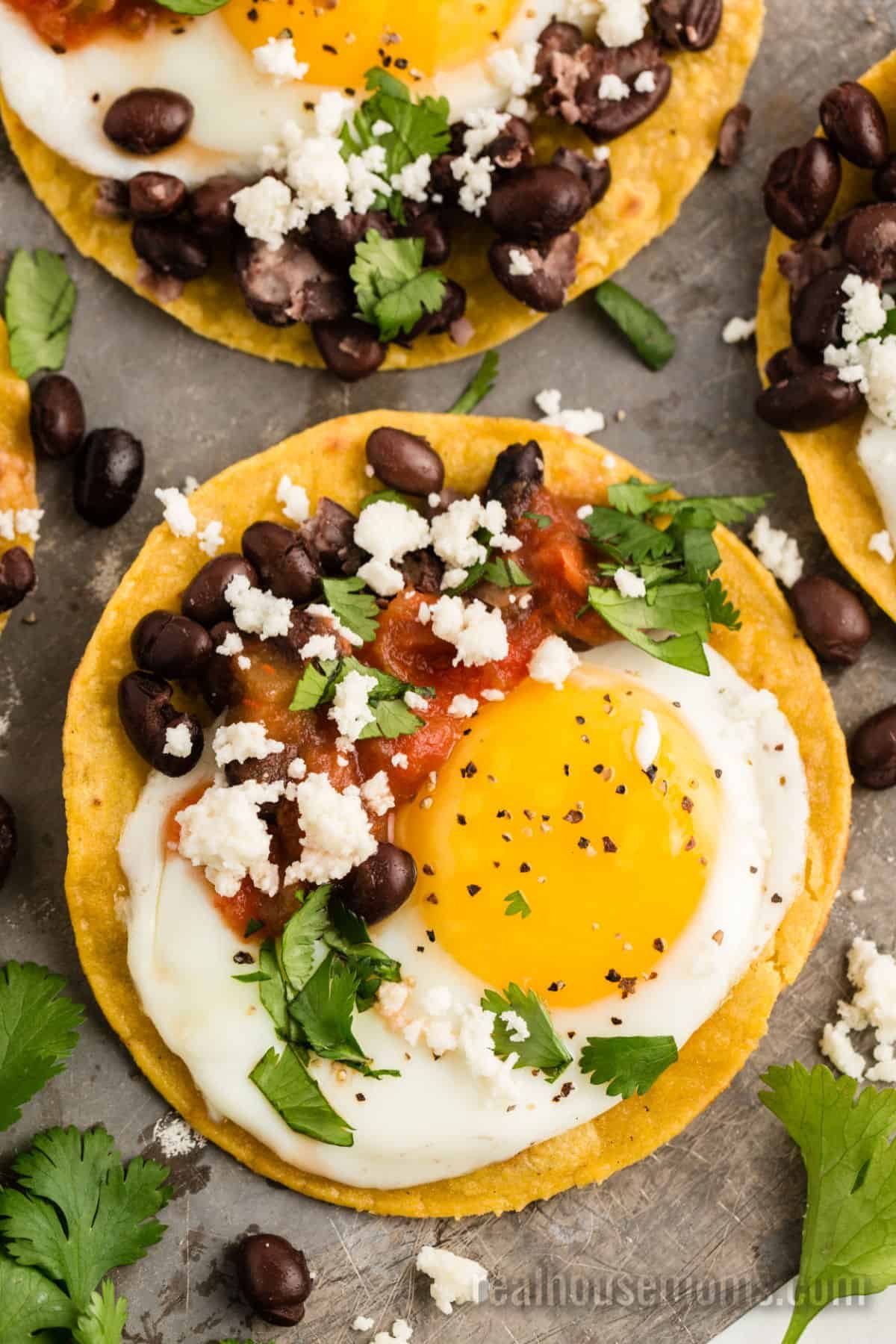 Huevos Rancheros with black beans and avocado